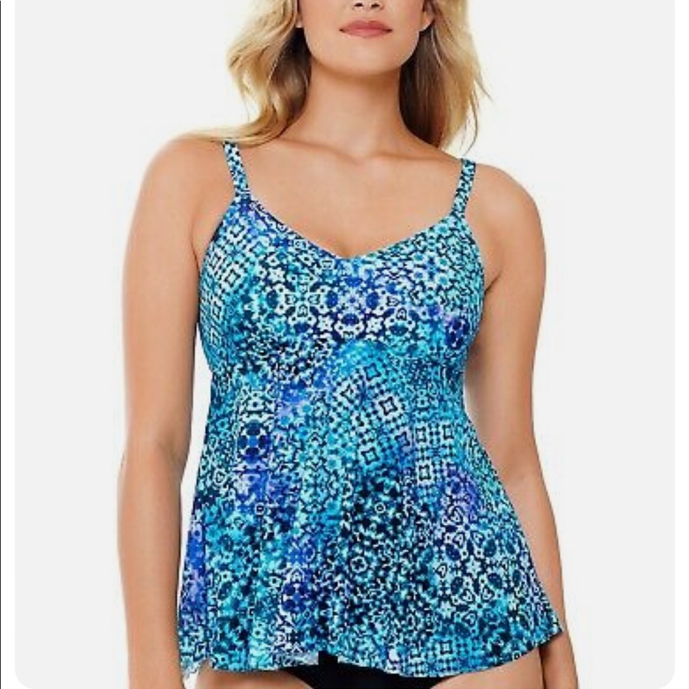 Swim Solutions Santorini V-Neck Tankini Underwire Swim Top Size 12